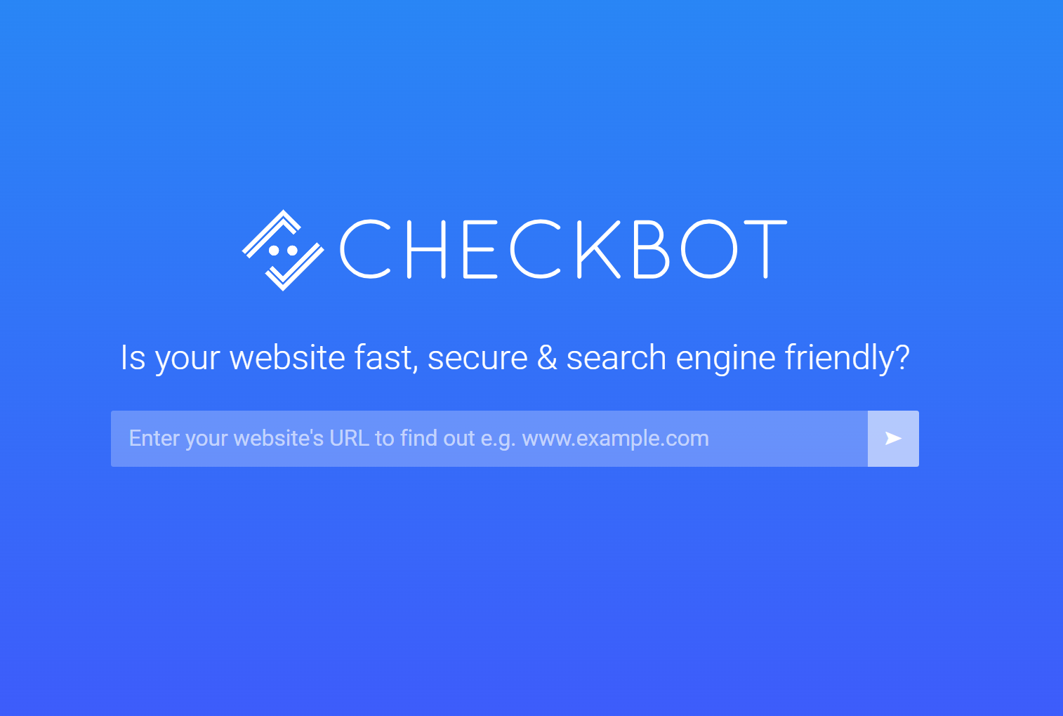 Prompt asking "Is your website fast, secure & search engine friendly?" with a text field to enter a website URL for a performance and SEO audit.